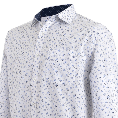 Camisa Blanca con Flores Azules Manga Larga Print Carlo Corinto Sport para Caballero