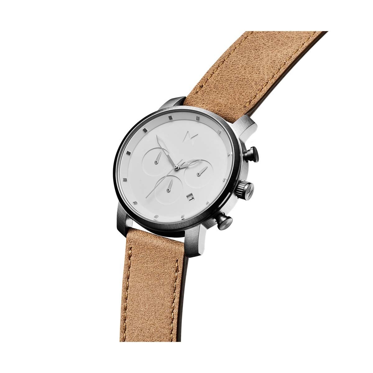 Reloj de Piel Camello con Carátula Blanca para Caballero Mvmt Chrono