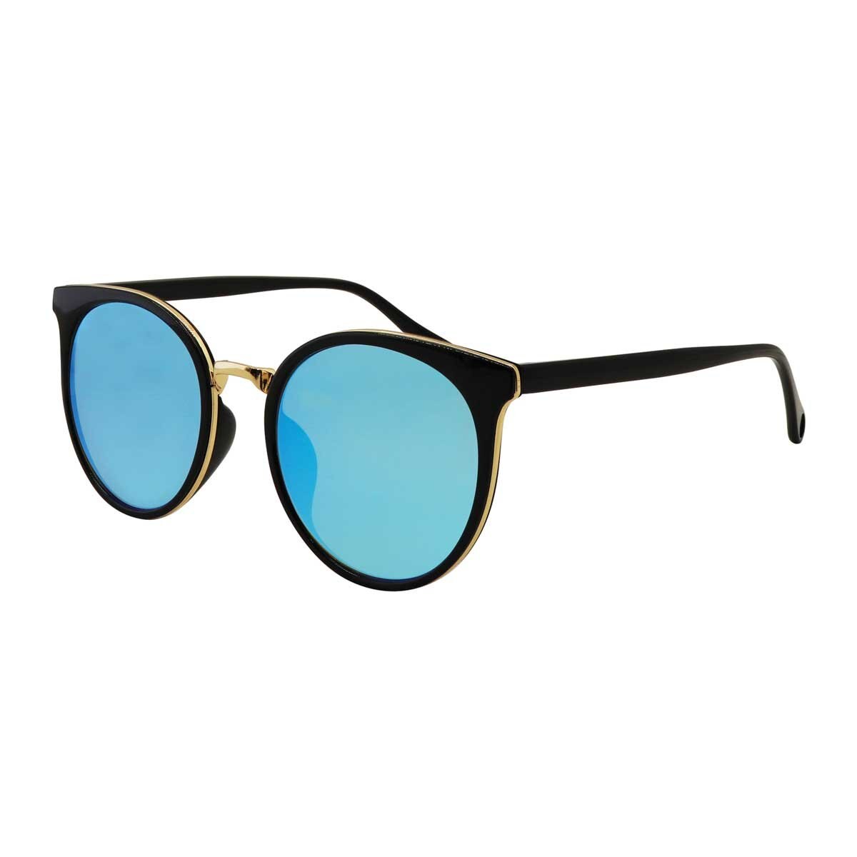 Lentes Oversized Rnd Mtl-Pas Dorado/negro Micas con Flash Azul Emanuel Ungaro