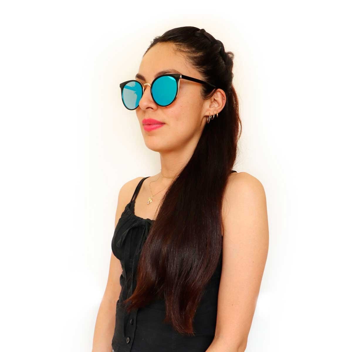 Lentes Oversized Rnd Mtl-Pas Dorado/negro Micas con Flash Azul Emanuel Ungaro