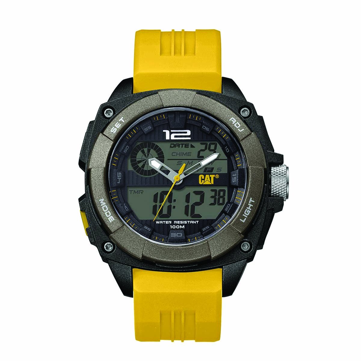 Reloj Negro con Carátula Amarilla para Caballero Caterpillar