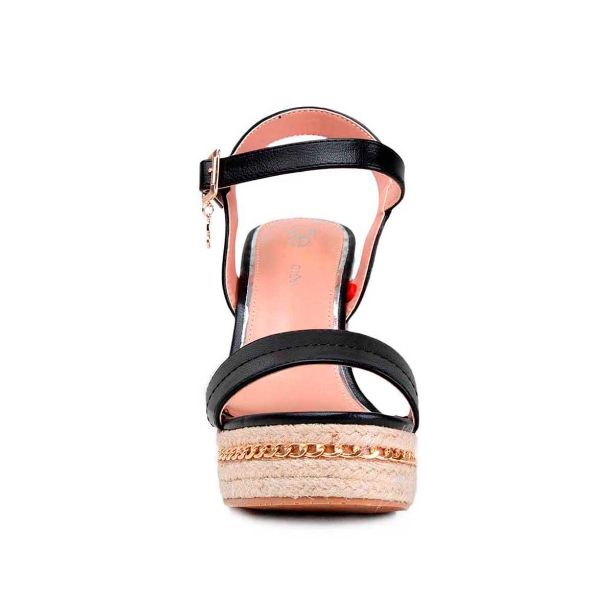 Sandalia Negra con Plataforma Forrada en Yute Cloe