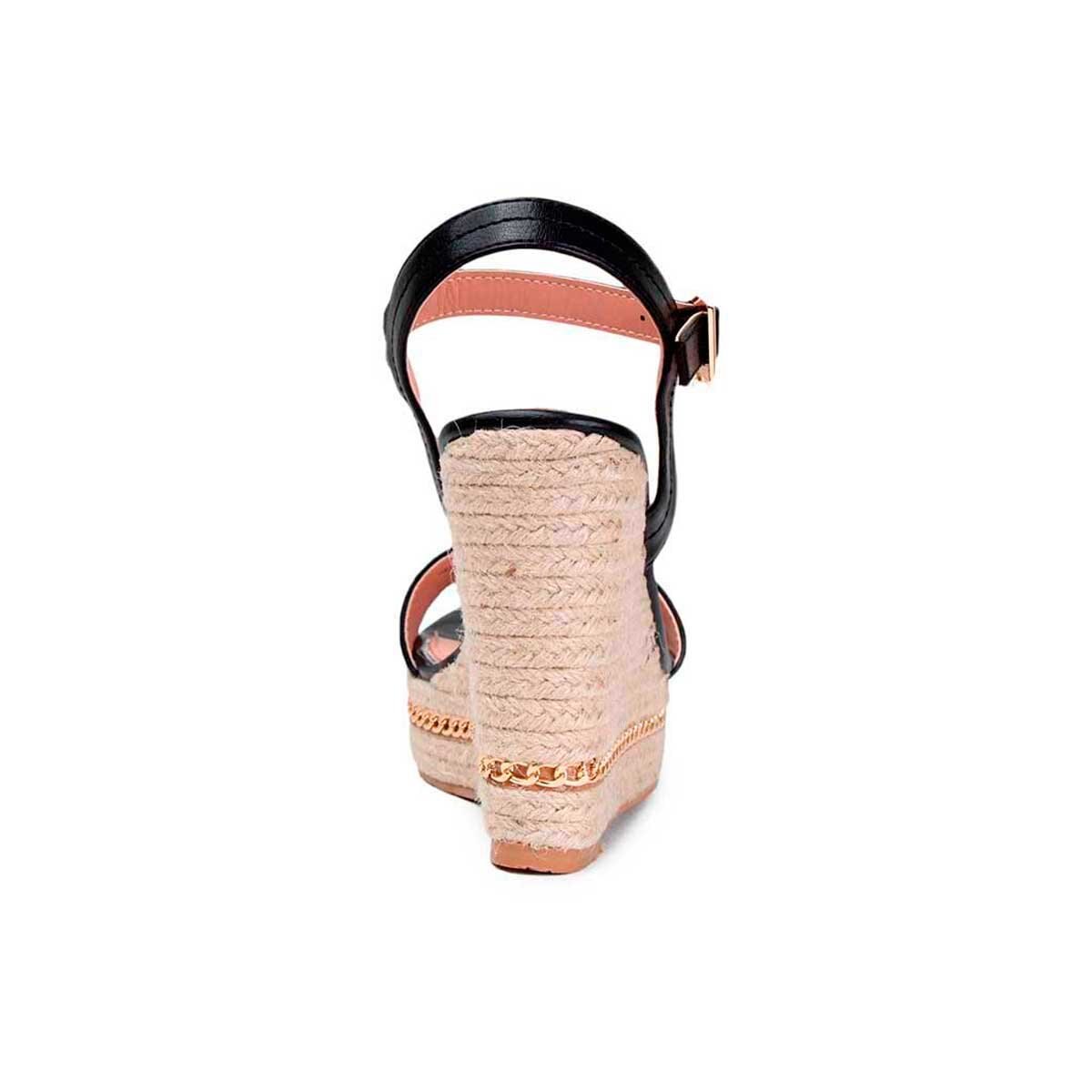 Sandalia Negra con Plataforma Forrada en Yute Cloe