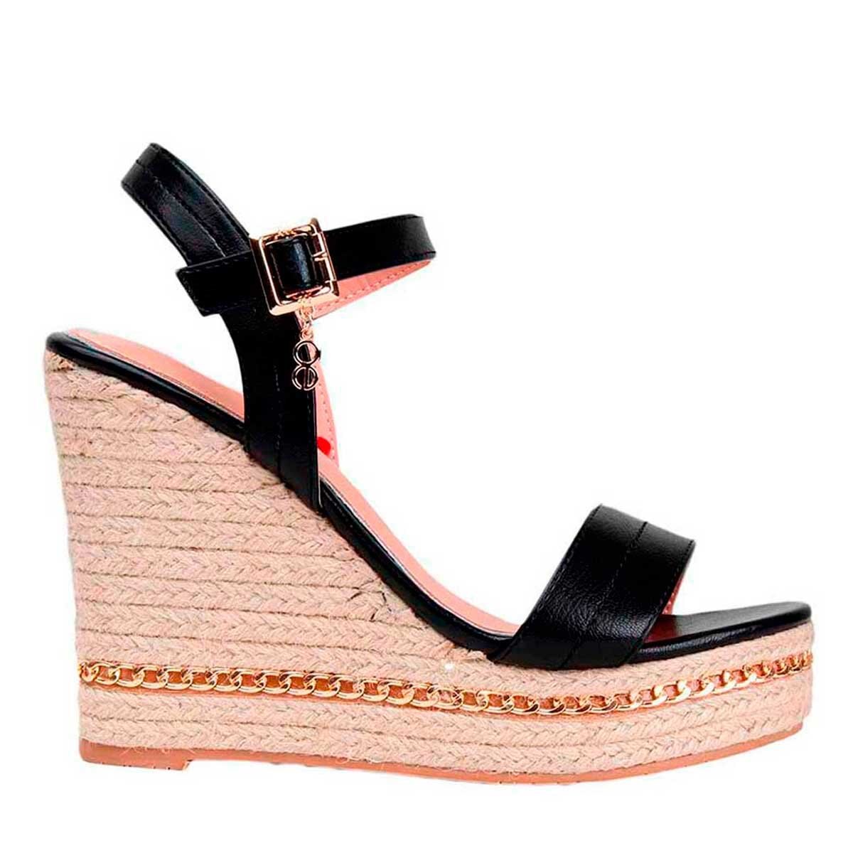 Sandalia Negra con Plataforma Forrada en Yute Cloe