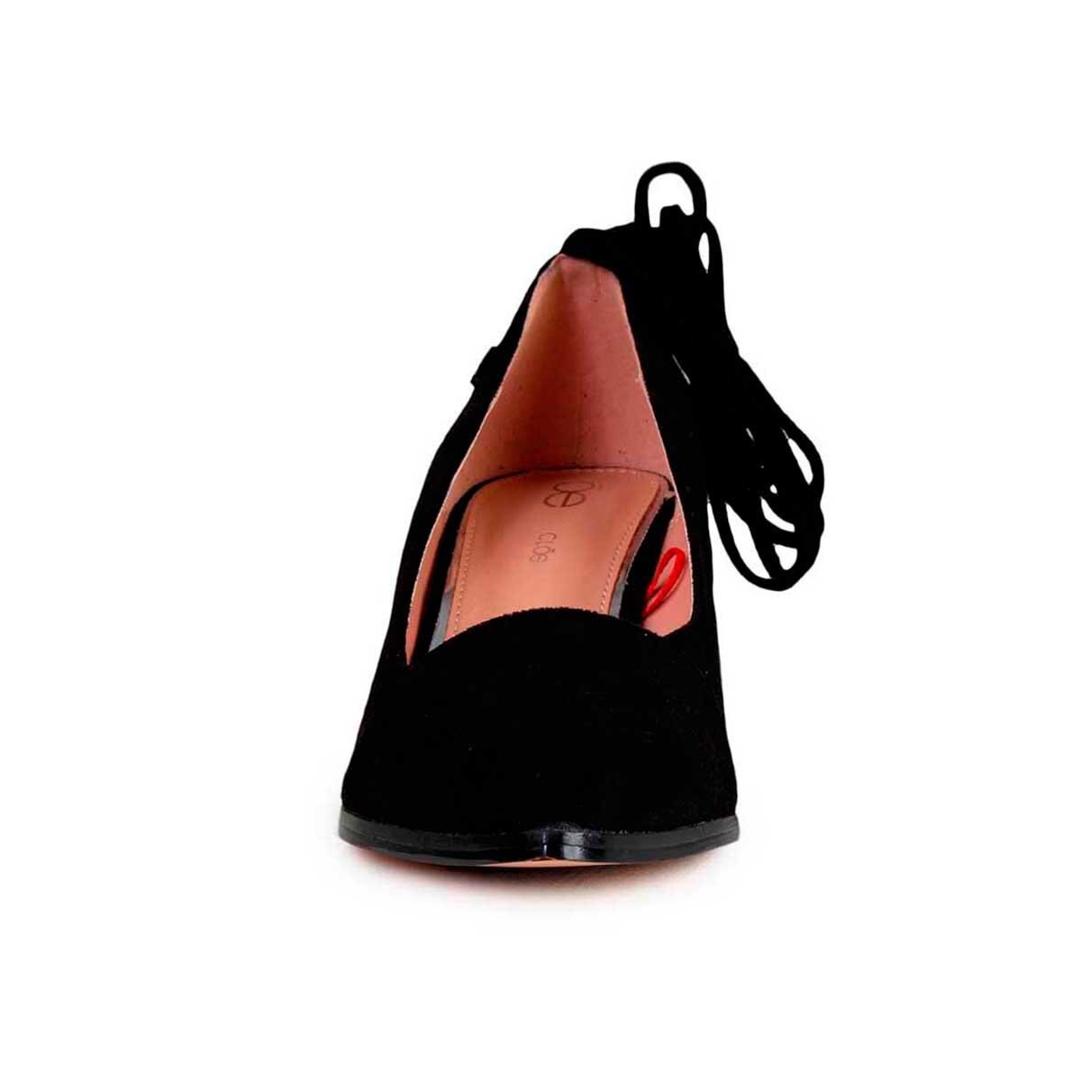 Zapatilla Negra con Pulsera Y Tacón Geométrico Cloe