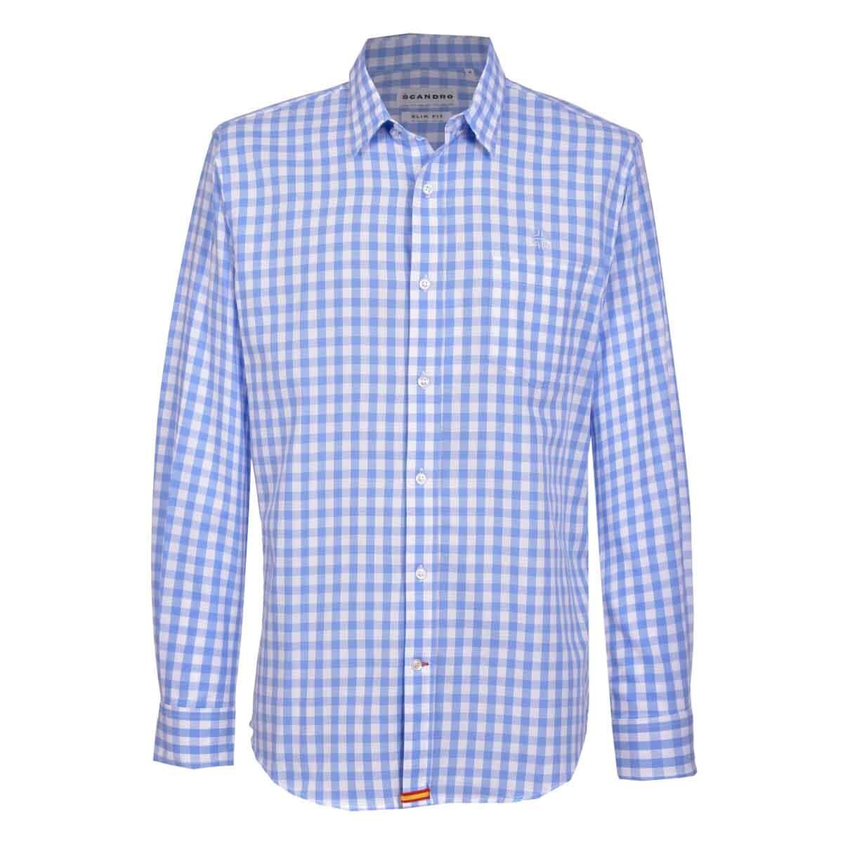 Camisa Azul de Cuadros Manga Larga Scandro para Caballero