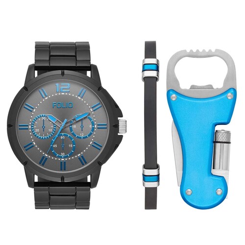 Reloj para Caballero Negro/azul con Accesorios Mass Market