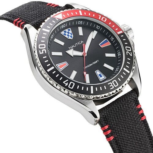Reloj Negro con Detalles Rojos para Caballero Nautica