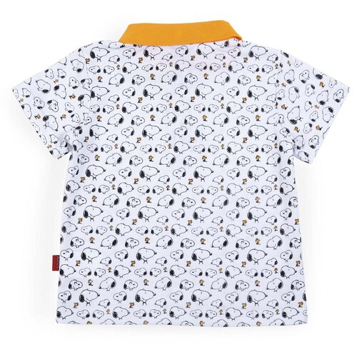 Playera Tipo Polo Blanca con  Cuello Amarillo Snoopy para Niño