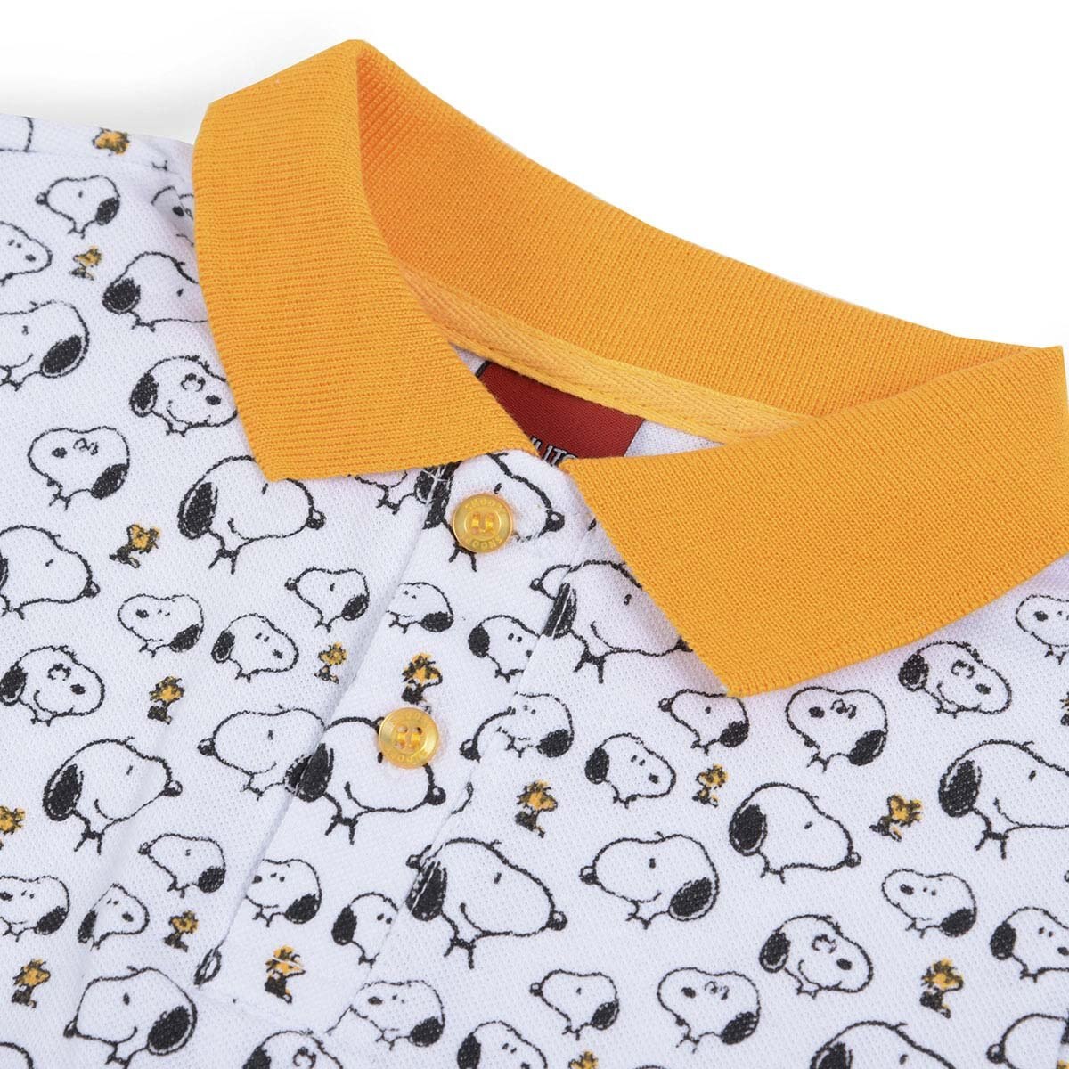 Playera Tipo Polo Blanca con Cuello Amarillo Snoopy para Niño