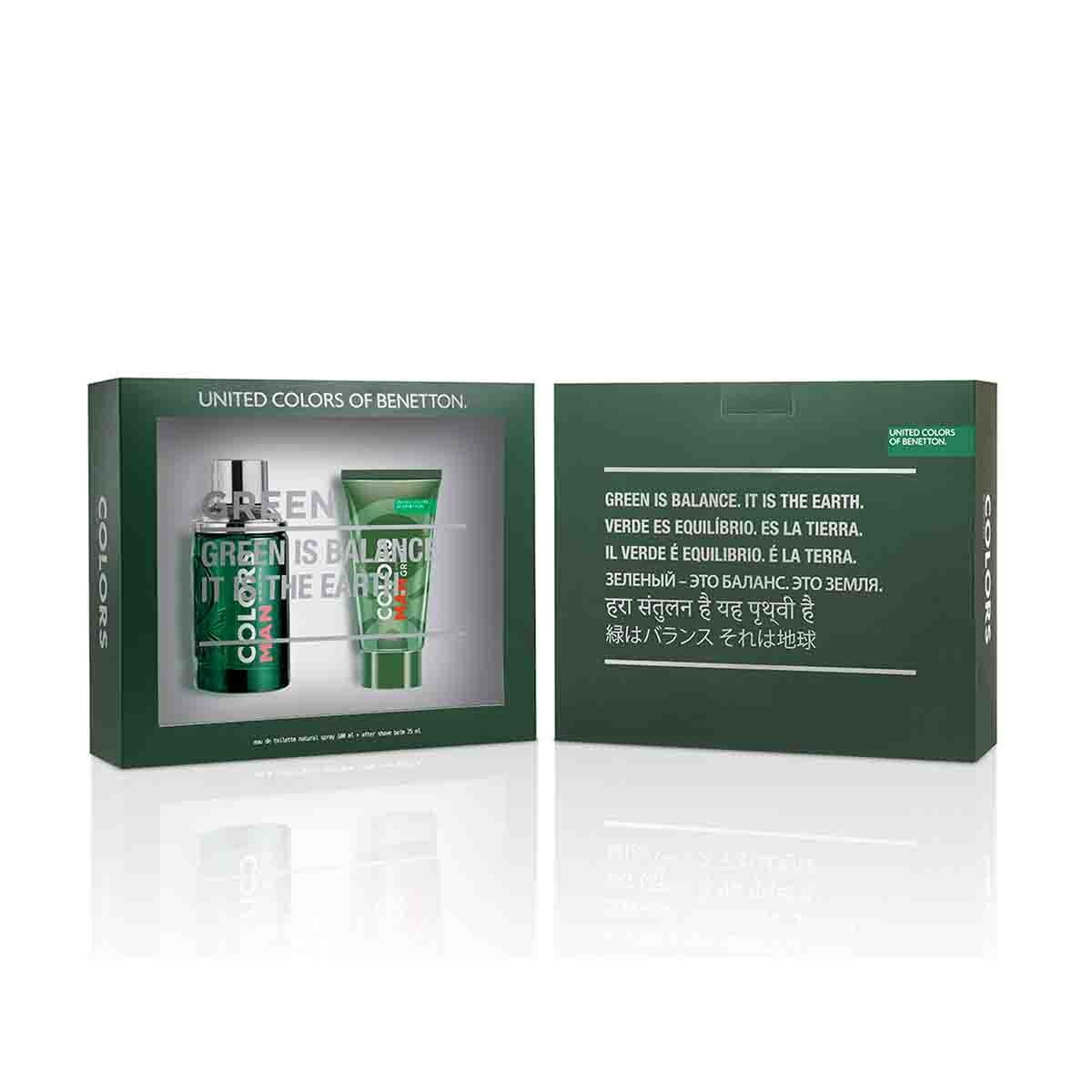 Estuche para Caballero Benetton Colors Man Green Edt 100 Ml + After Shave 75 Ml