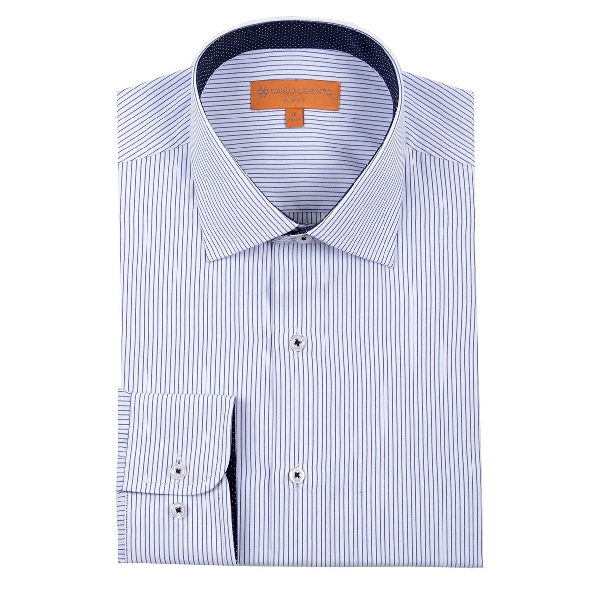 Camisa de Vestir Azul Medio con Rayas Carlo Cortinto Slim Fit para Caballero