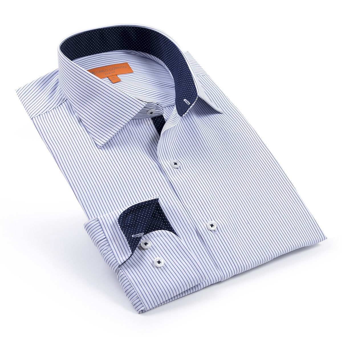 Camisa de Vestir Azul Medio con Rayas Carlo Cortinto Slim Fit para Caballero