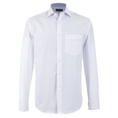 Camisa de Vestir Tradicional Blanca con Cuello Y Puños Azules Carlo Corinto Paris para Hombre