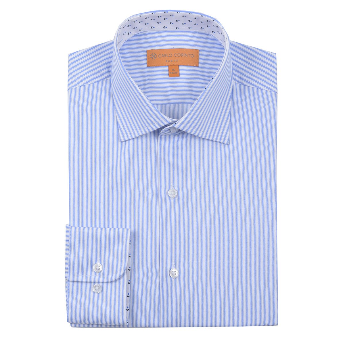 Camisa de Vestir Azul Claro con Rayas Carlo Cortinto Slim Fit para