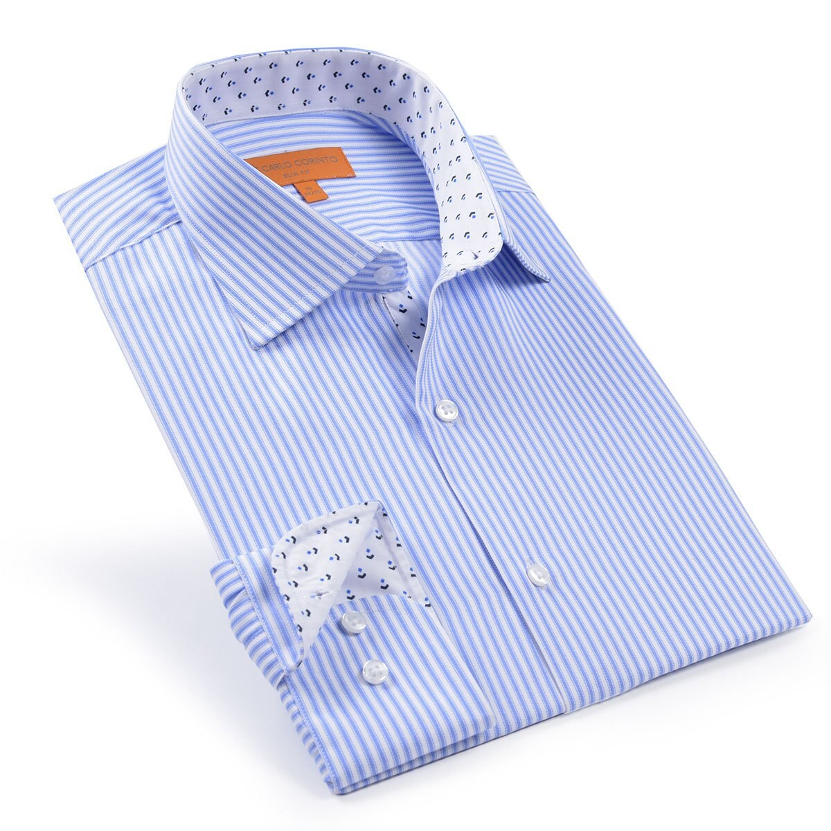Camisa de Vestir Azul Claro con Rayas Carlo Cortinto Slim Fit para Caballero