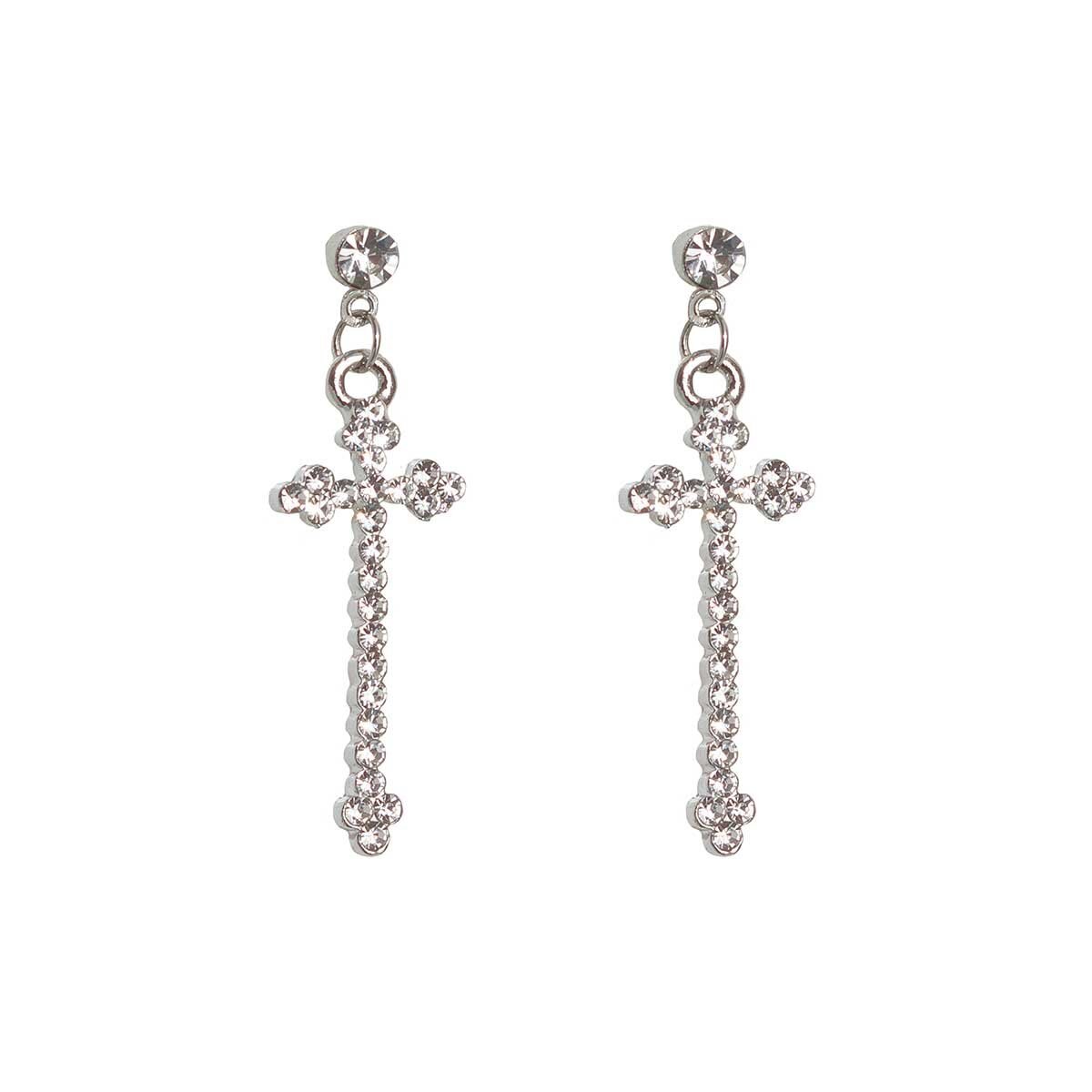 Aretes de Cruces de Cristales Incrustados Plata Wonder Charms