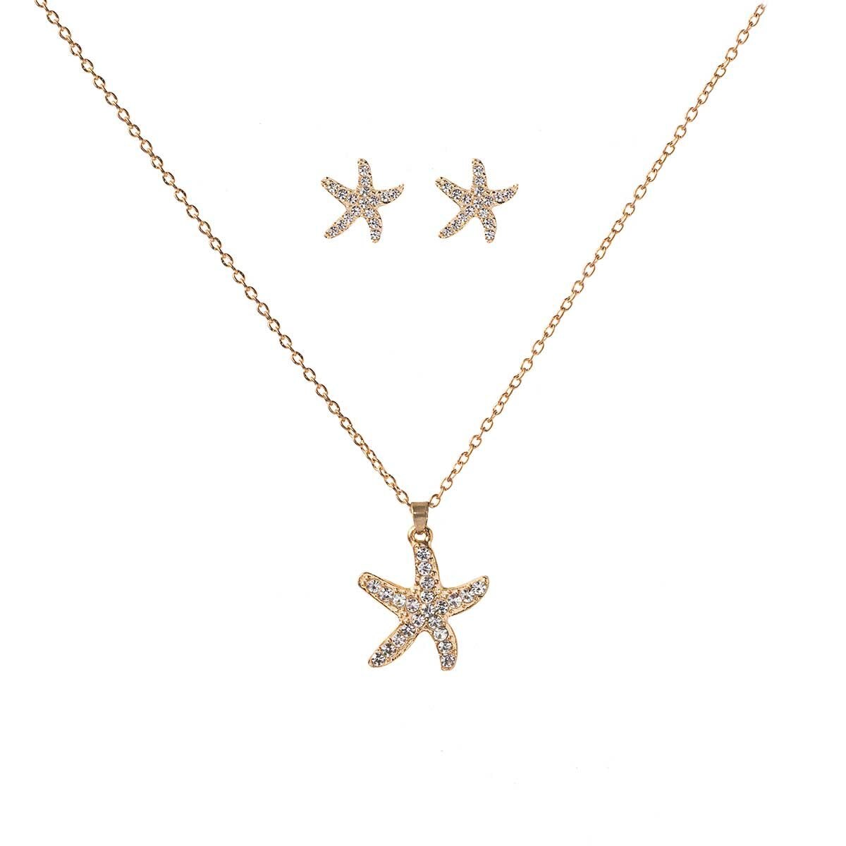 Juego de Aretes Y Collar de Estrellas con Cristales Incrustados Dorado Wonder Charms