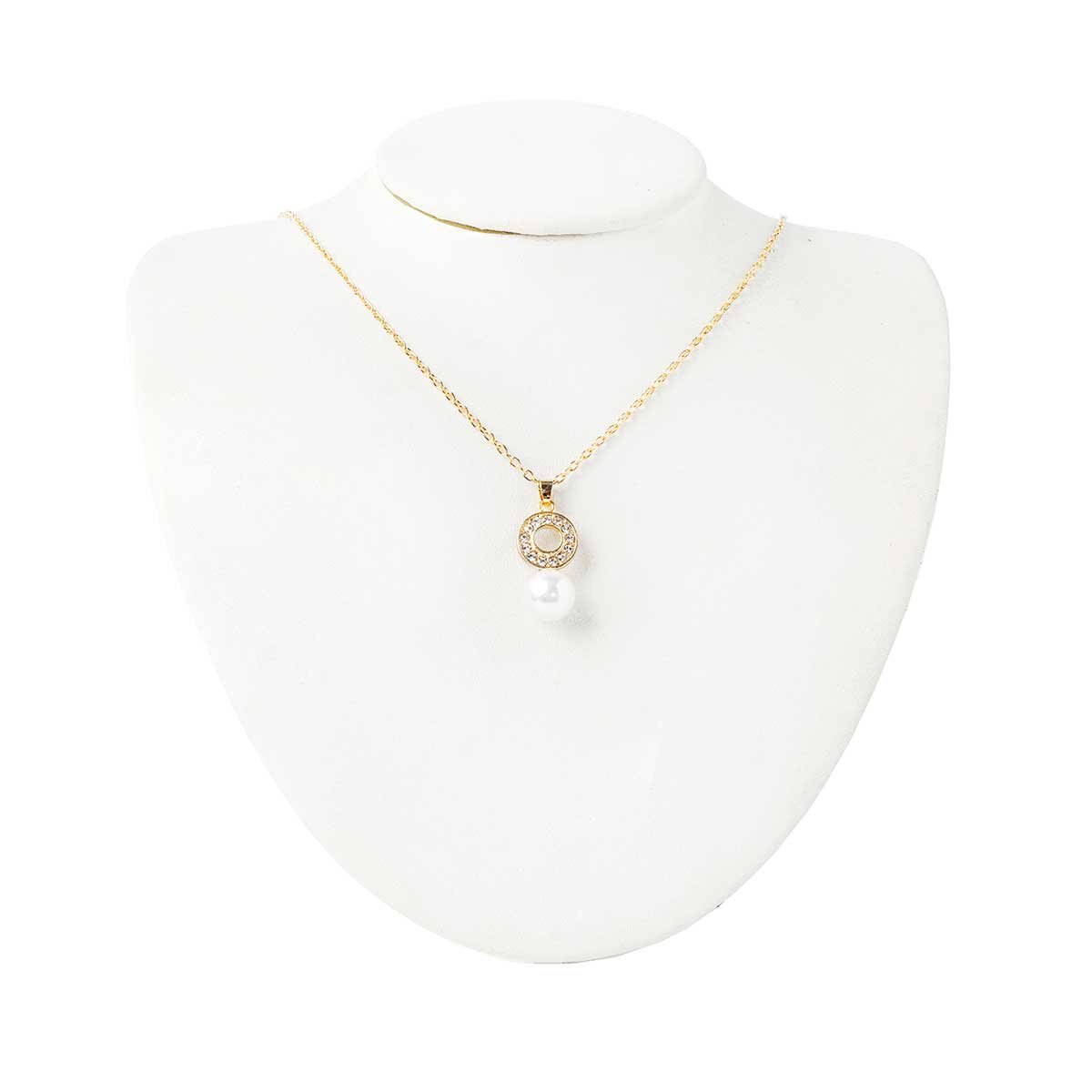 Juego de Aretes Y Collar de Aro con Cristales Y Perla Blanca Dorado Wonder Charms