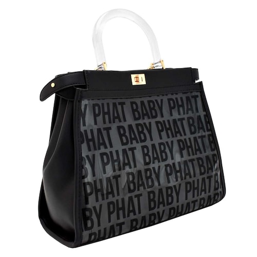Bolsa Satchel Negro con Impresión sobre Material Translucido Baby Phat