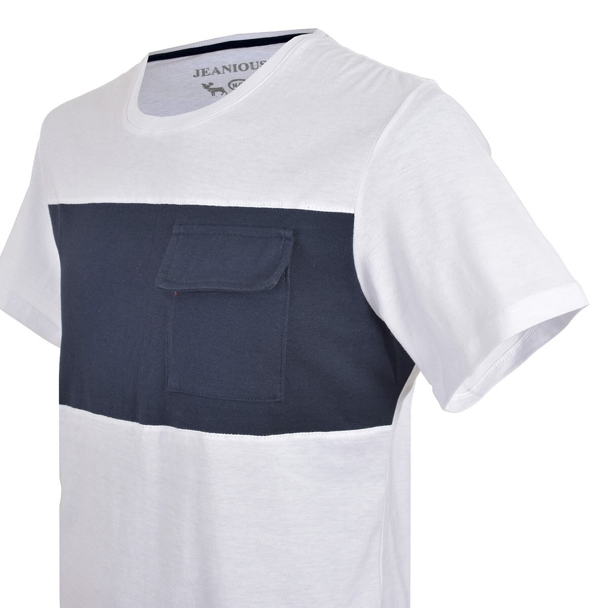 Playera Blanca con Franja Negra Y Bolsa Jeanious para Caballero