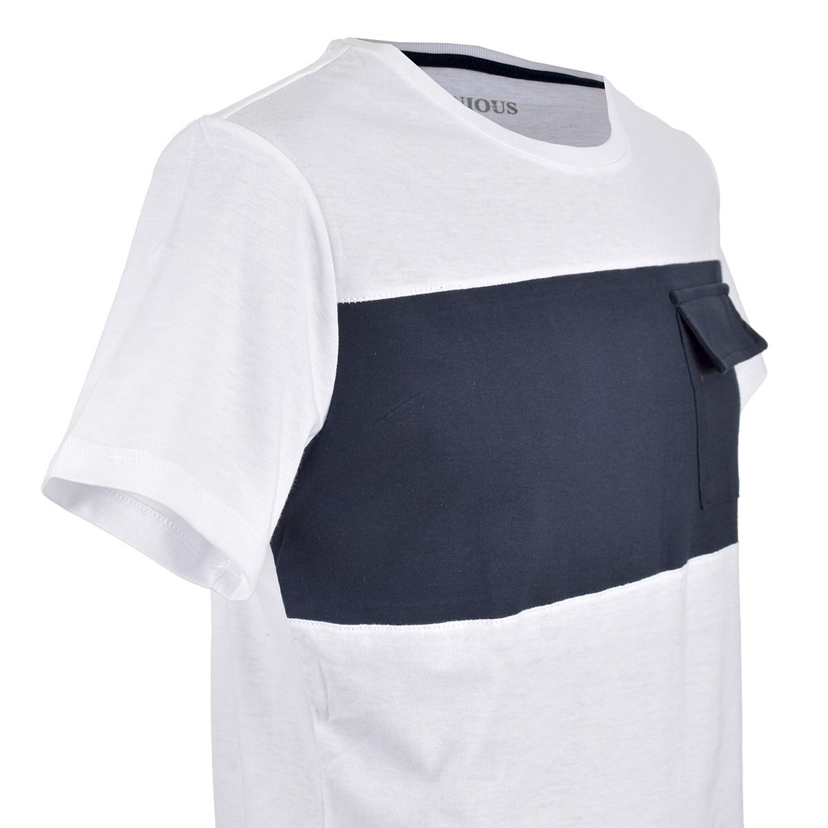 Playera Blanca con Franja Negra Y Bolsa Jeanious para Caballero