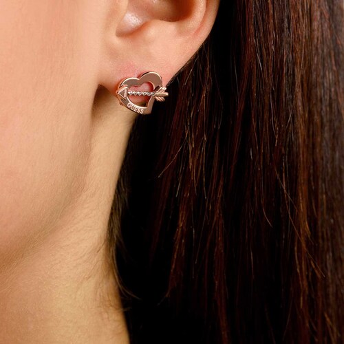Aretes Across My Heart Oro Rosa Guess
