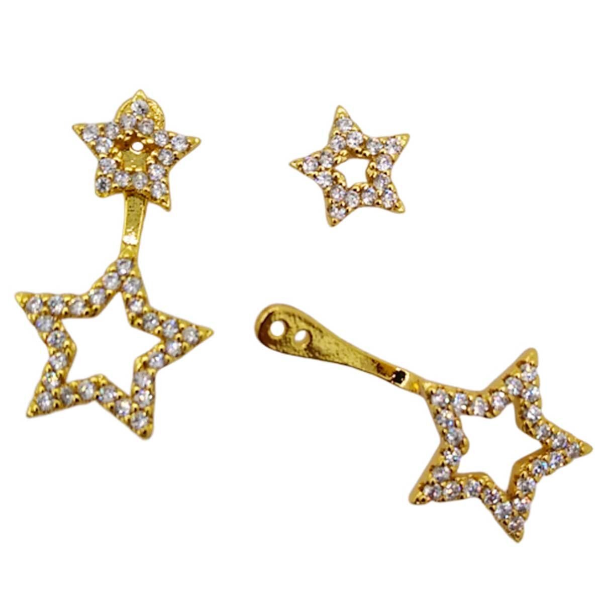 Arete Doble Desarmable con Figura de Estrellas Oro Angelus