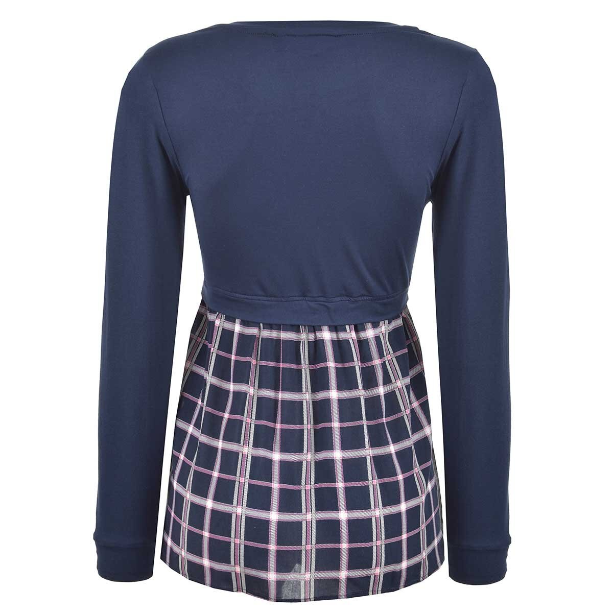 Blusa para Dama Combinación Liso a Cuadros Mama Mia
