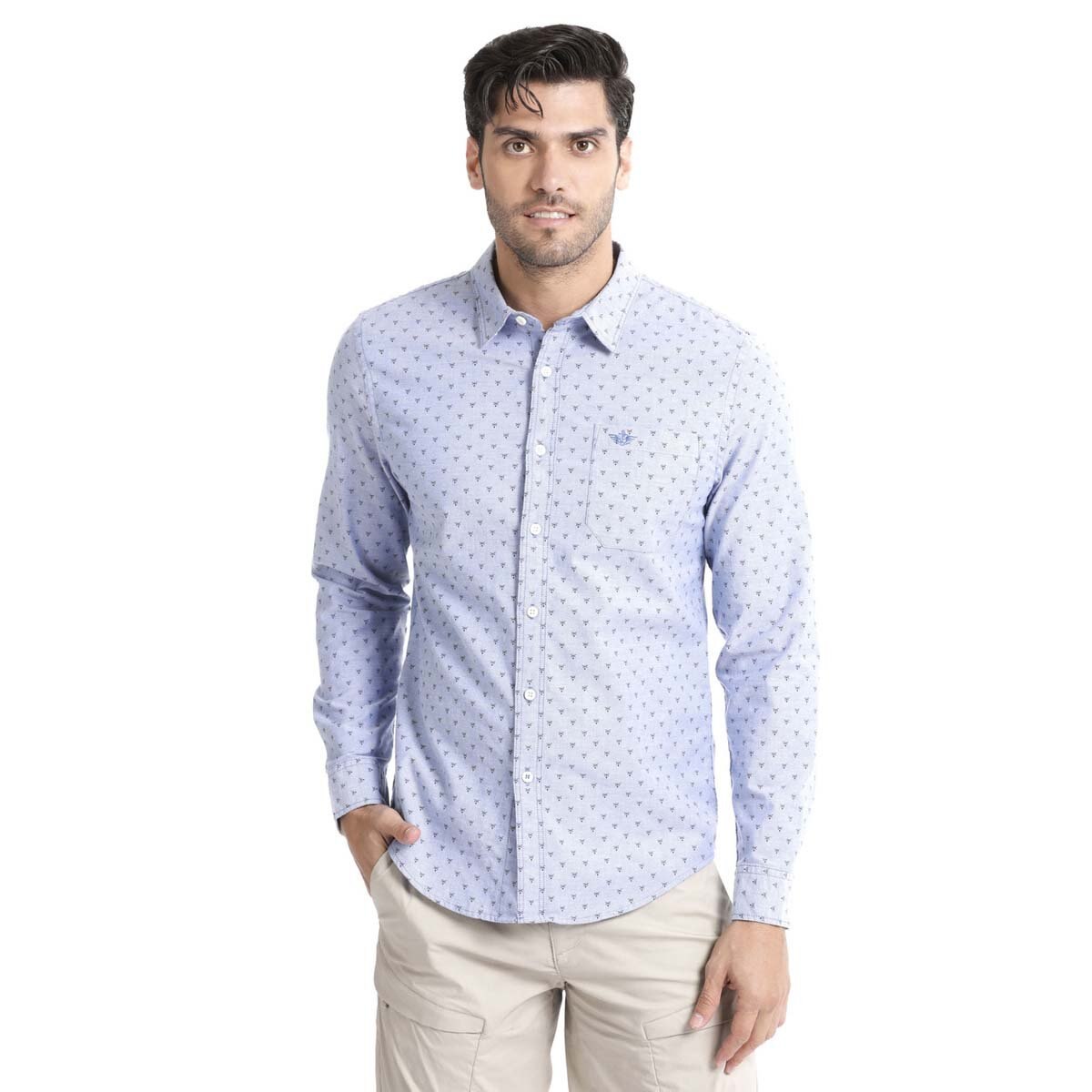 Camisa azul con online puntos blancos