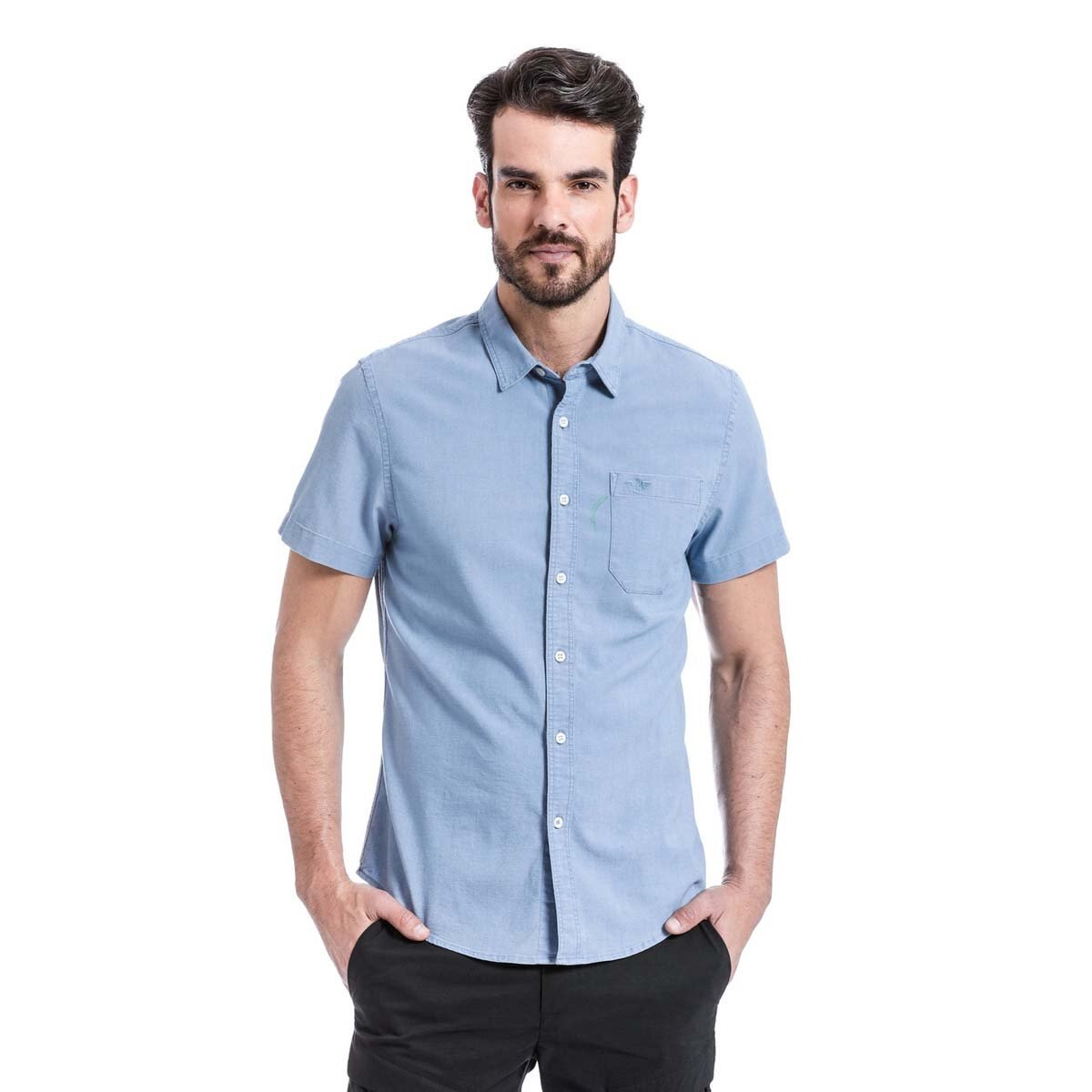 Camisa Azul Lisa de Manga Corta Dockers® para Caballero