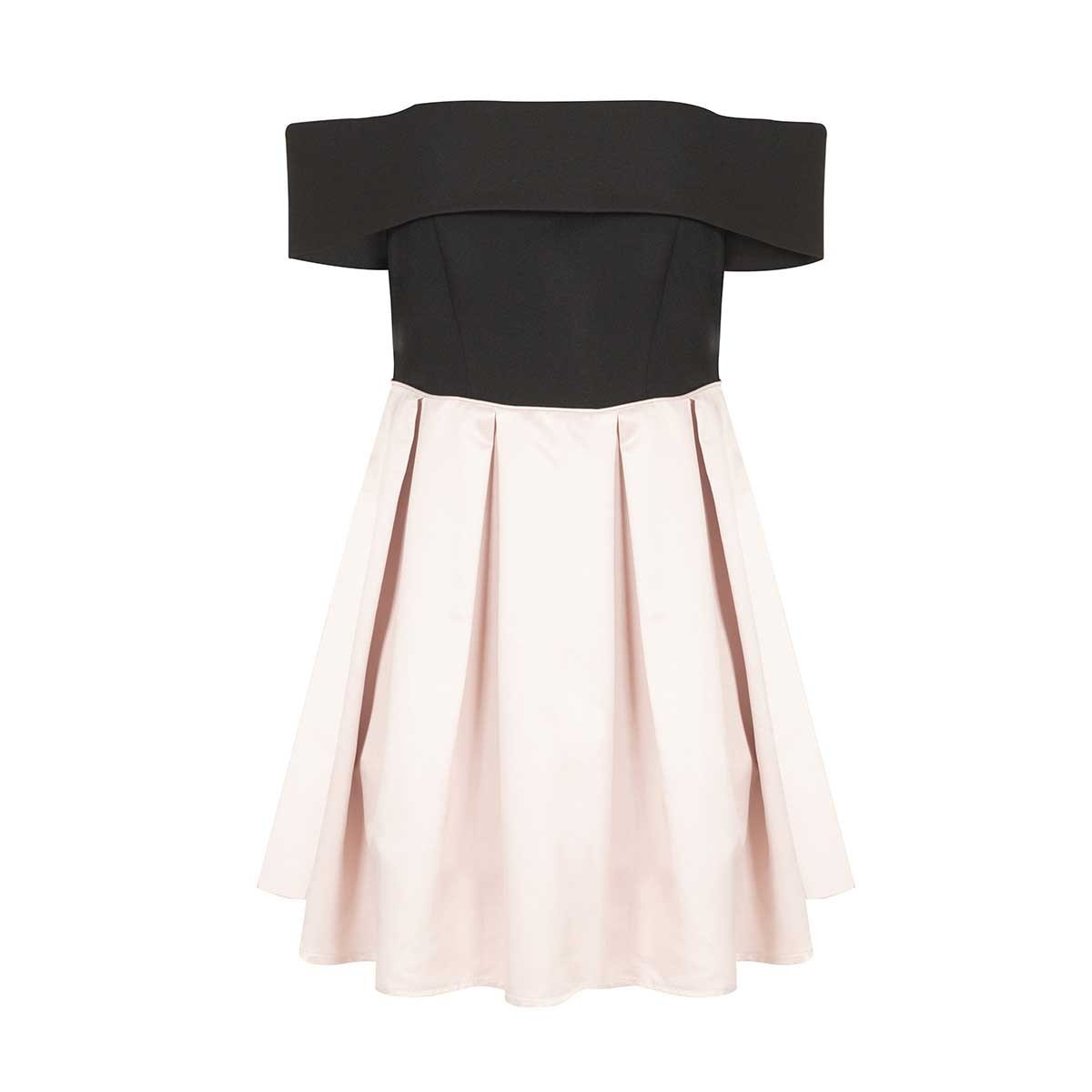Vestido Combinado Sin Hombros Noshe