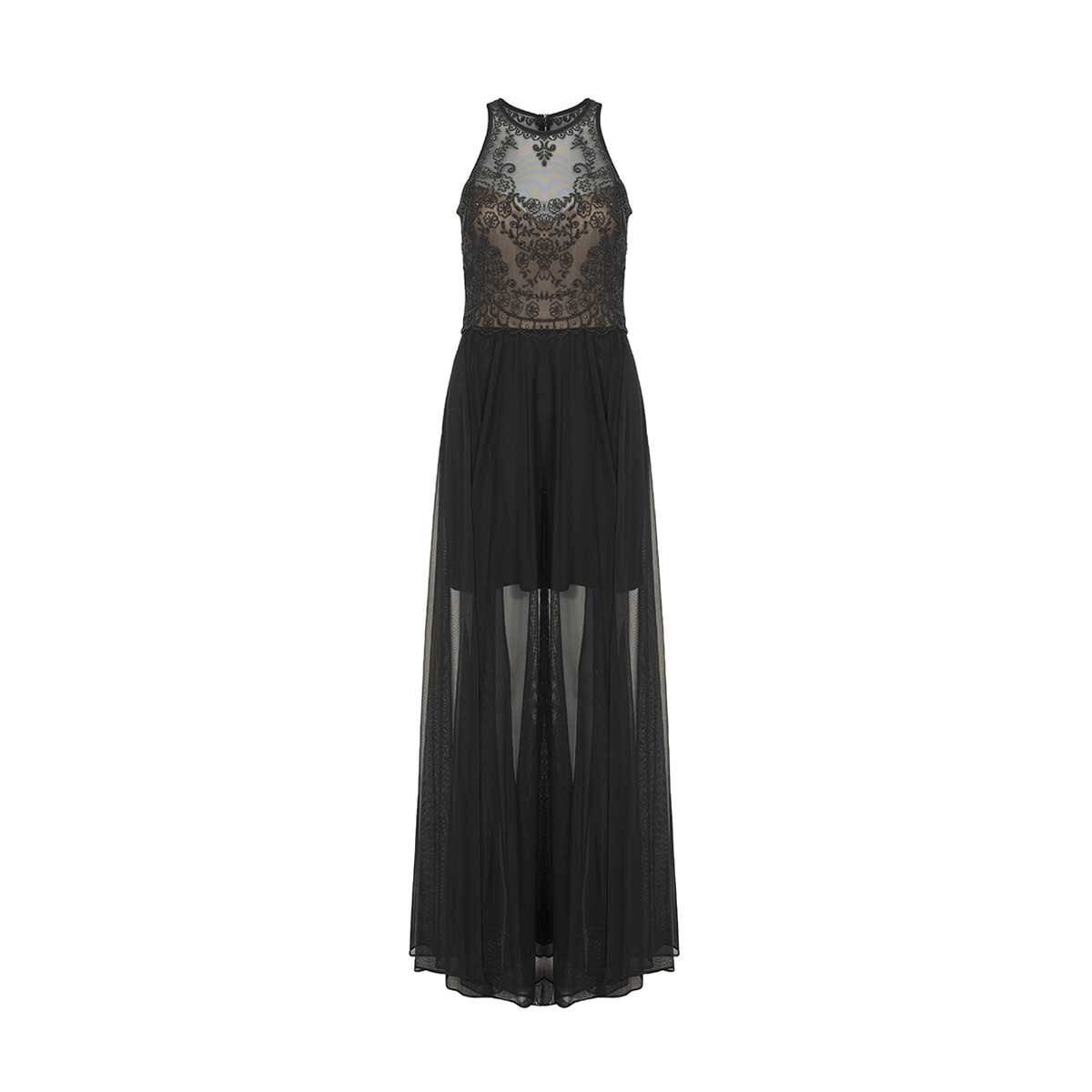 Vestido Largo con Transparencias Y Adornos Noshe