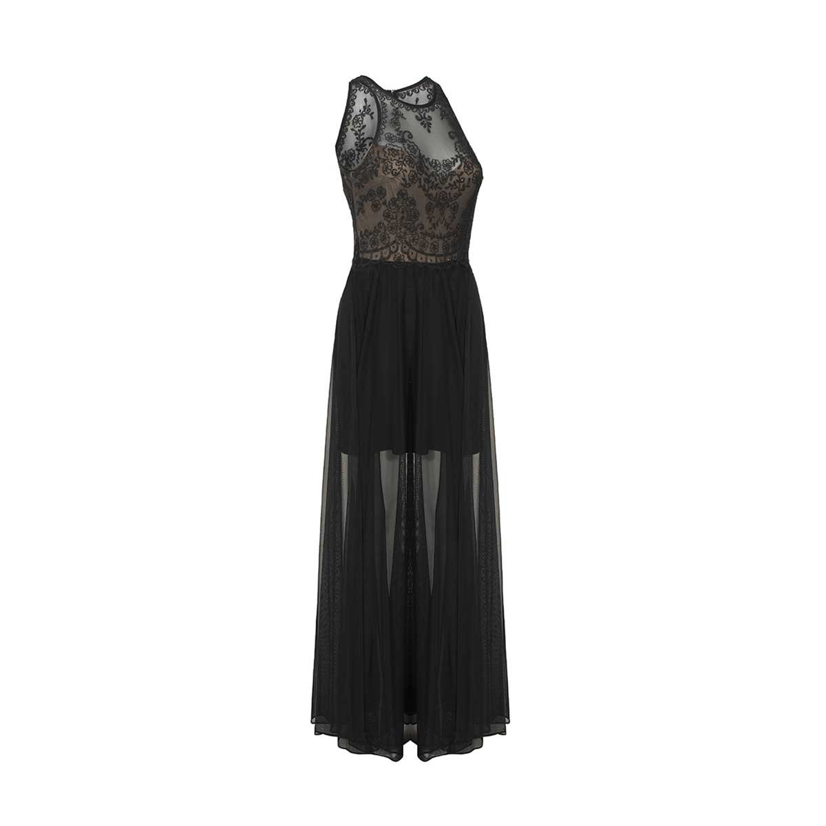 Vestido Largo con Transparencias Y Adornos Noshe