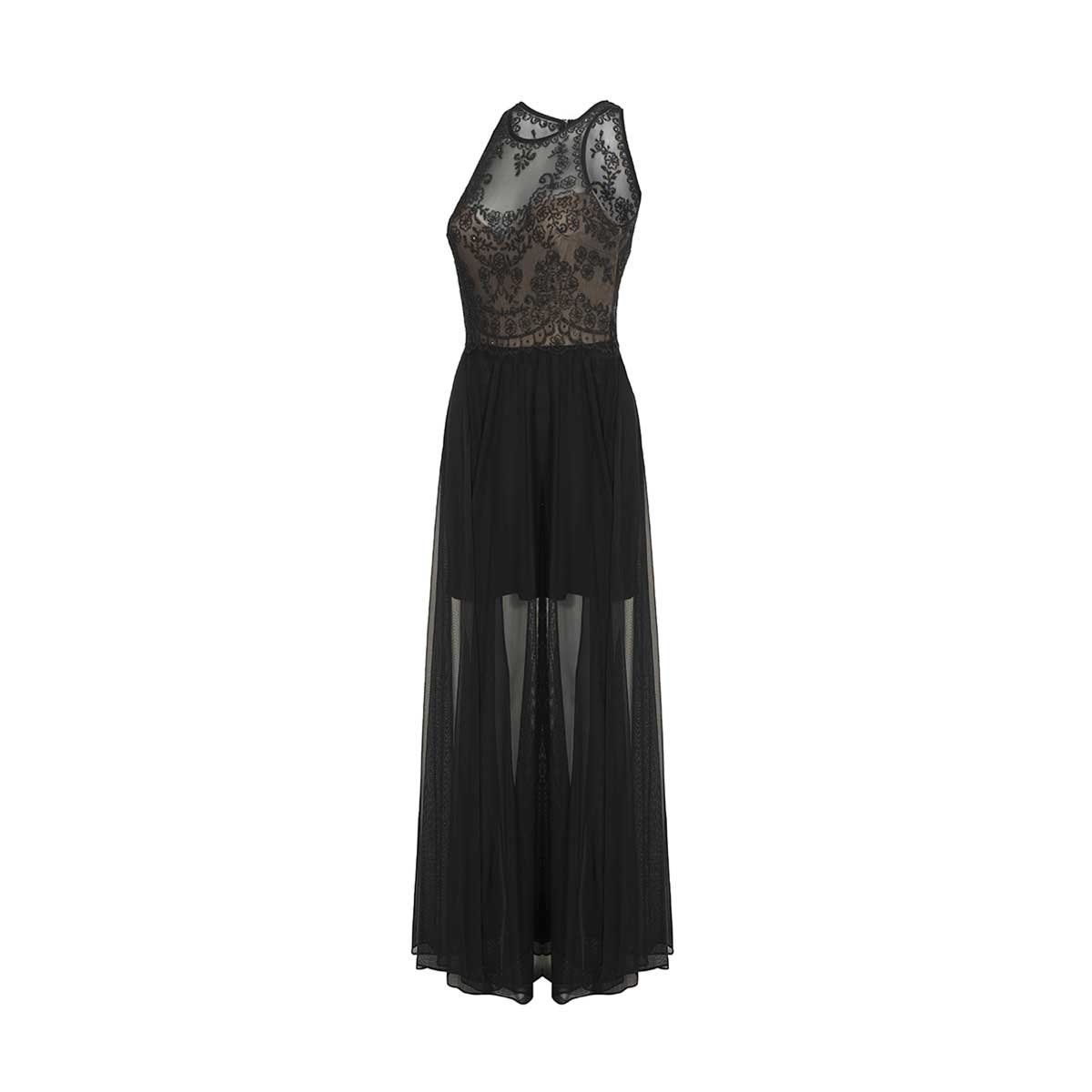 Vestido Largo con Transparencias Y Adornos Noshe