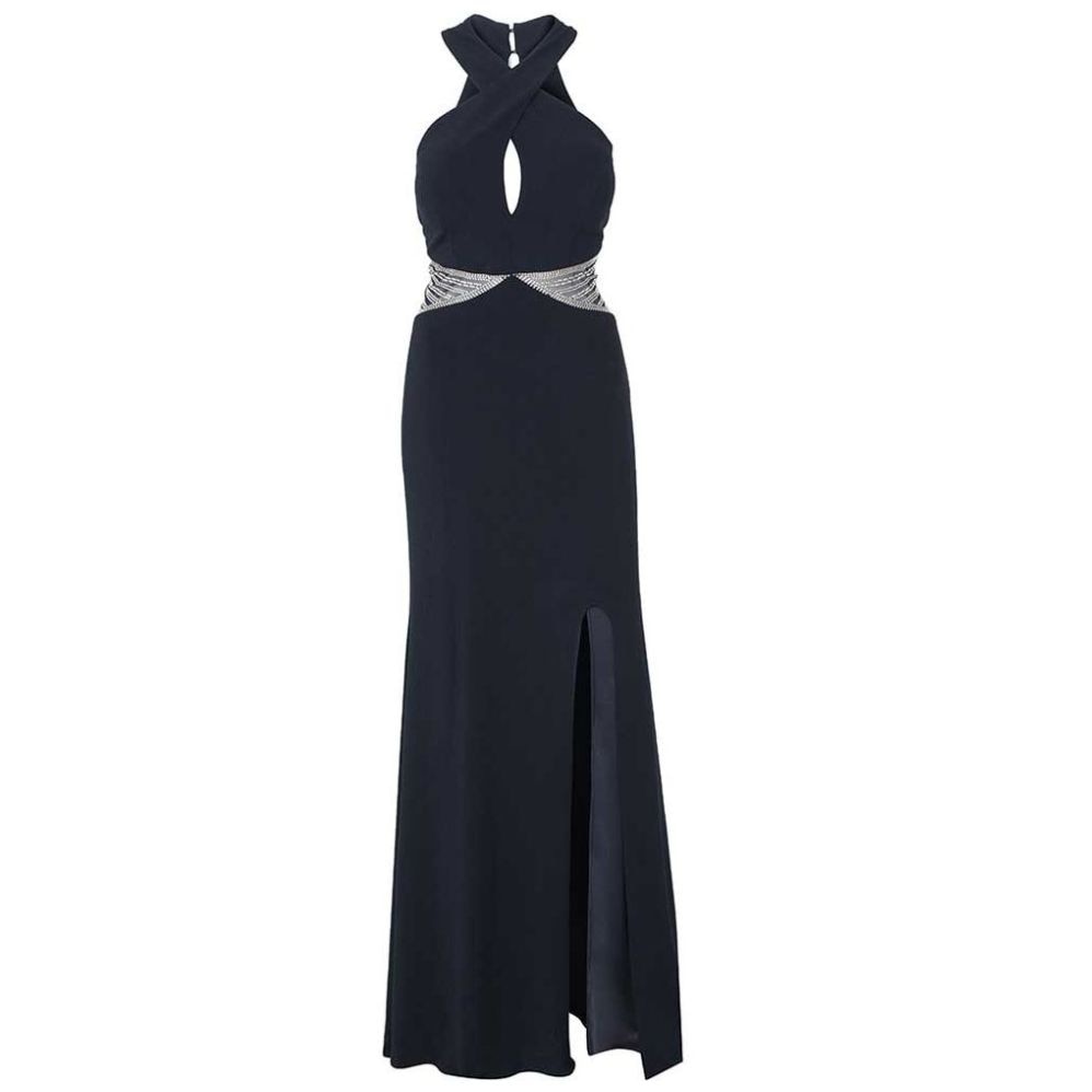 Vestido Largo Cuello Halter Y Brillos Noshe