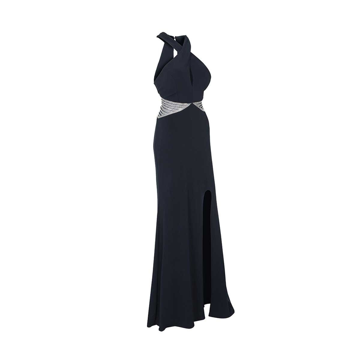 Vestido Largo Cuello Halter Y Brillos Noshe