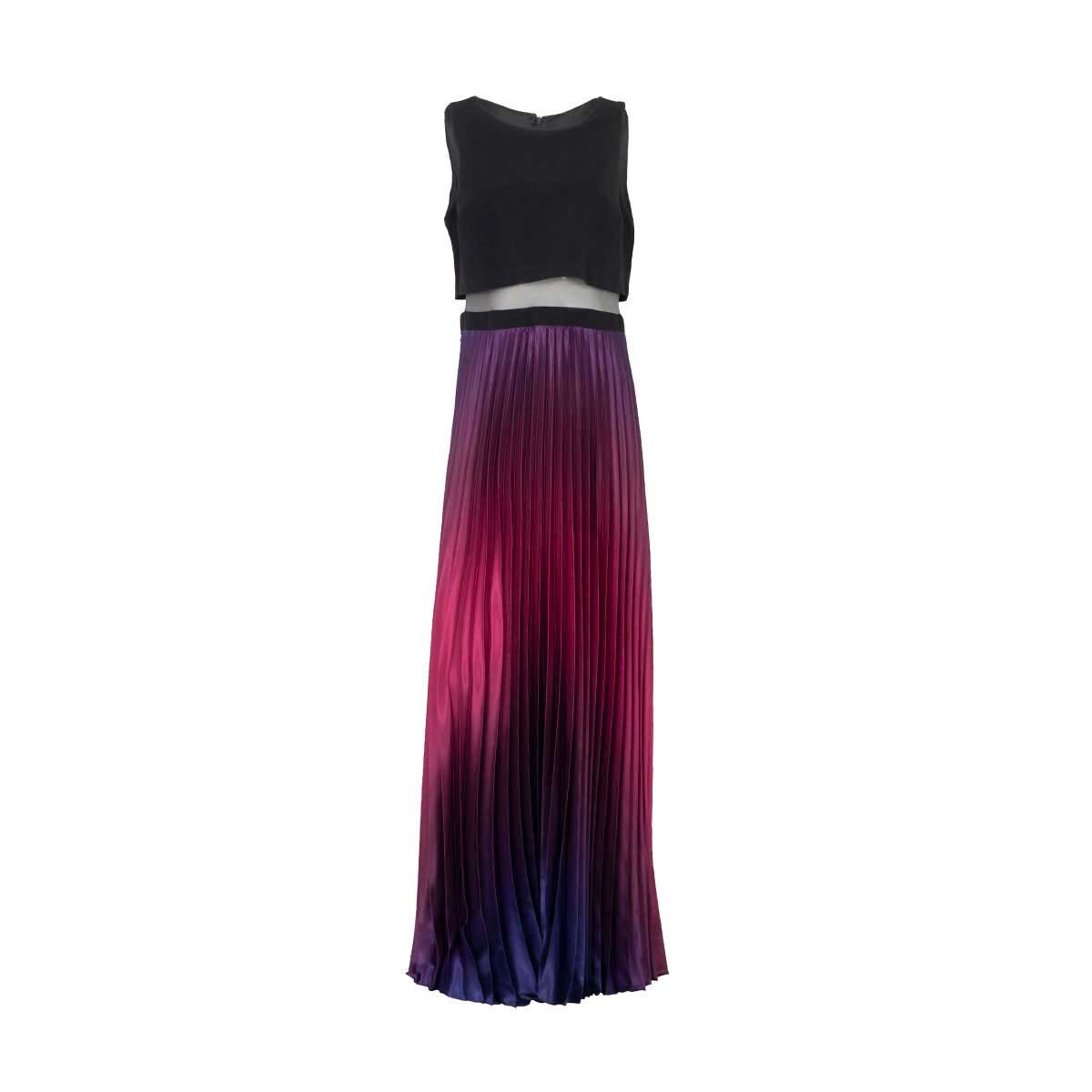 Vestido de Fiesta Largo Combinado con Plisado Y Transparencia Noshe