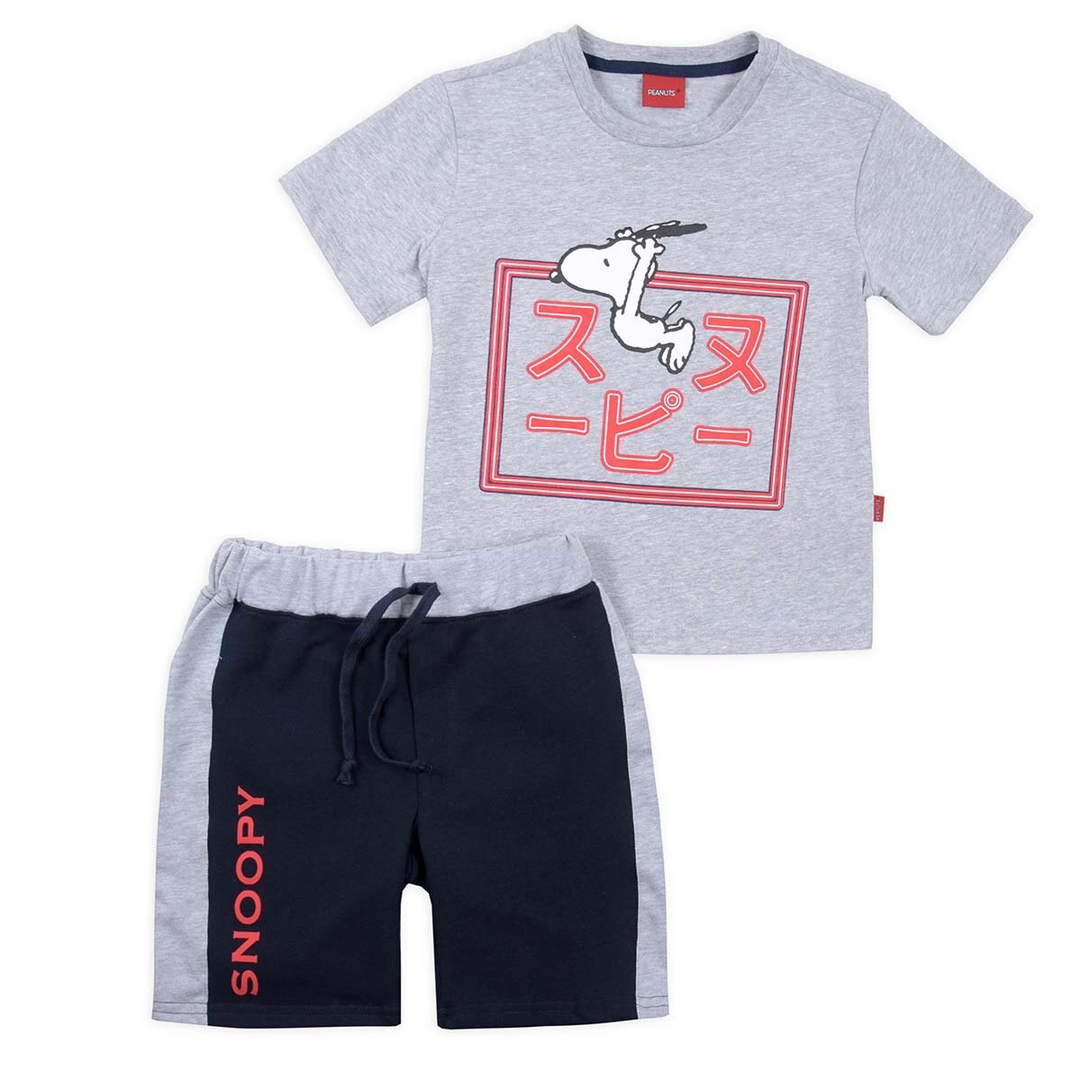 Conjunto Gris Combinado Playera Manga Corta con Short Snoopy