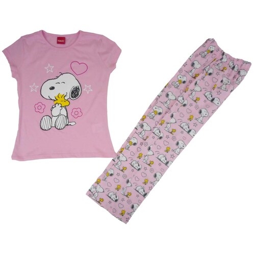 Pijama para Niña Rosa Manga Corta con Pantalón Snoopy