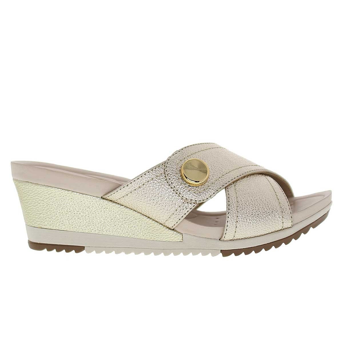 Sandalia Amarillo Brillante Sueca con Cuña Alta Modare