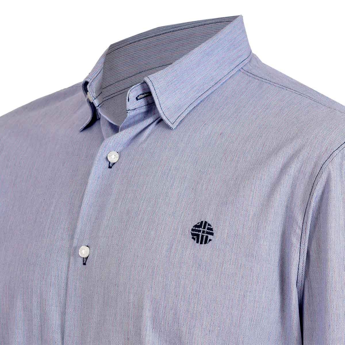 Camisa Manga Corta Azul Rayas Rojas Scandro para Caballero