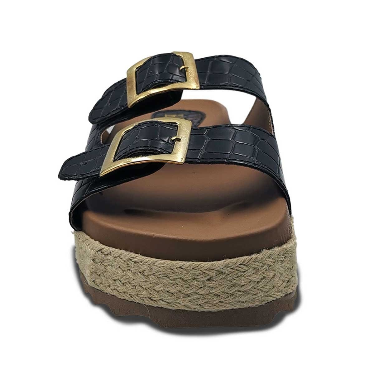 Sandalia Plana con Doble Hebilla Color Negro Philantrophy