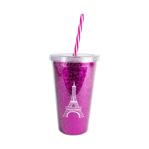 Home Nature Vaso Paris de Acr&iacute;lico Rosa con Brillo de 16 Oz