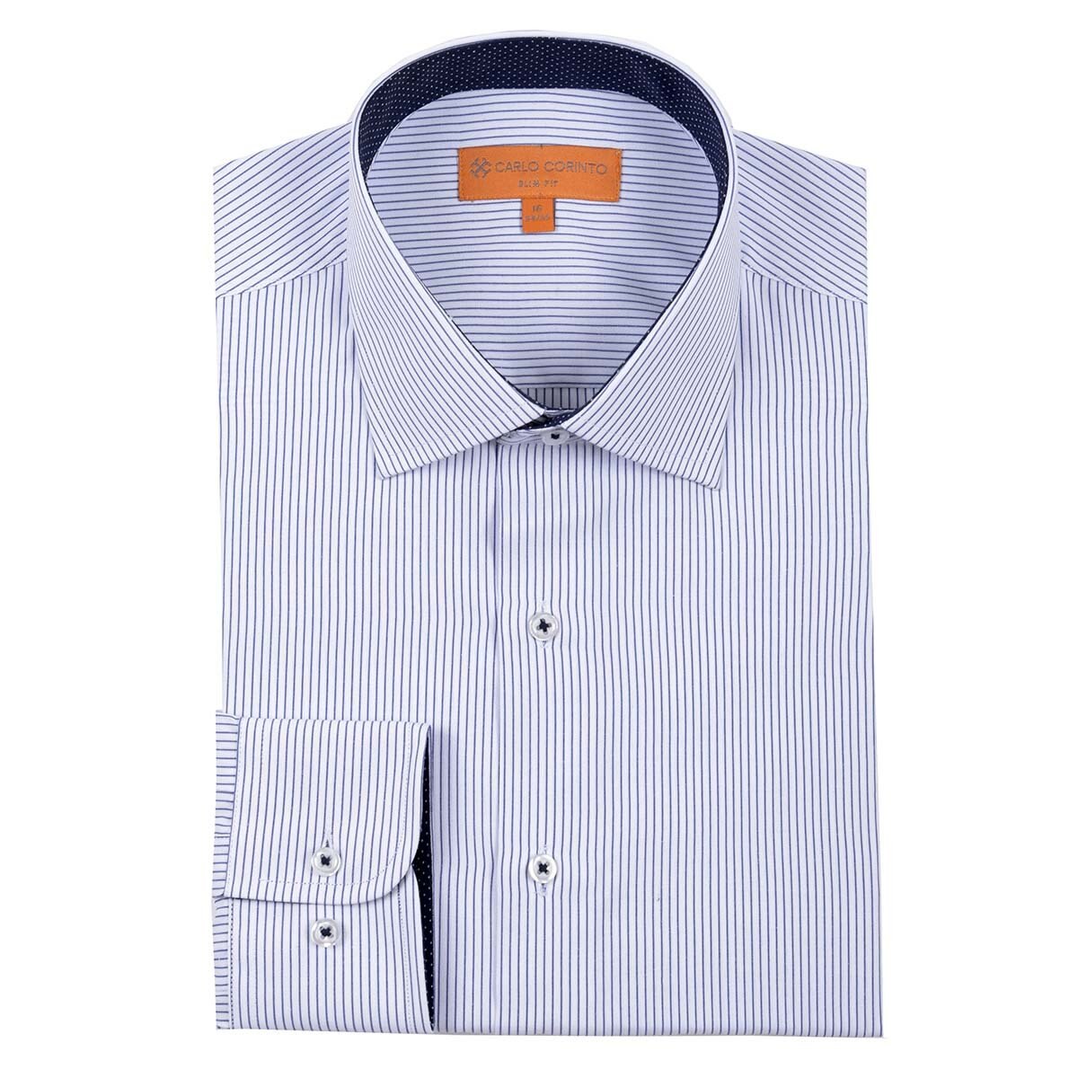 Camisa de Vestir Azul Medio con Rayas Carlo Cortinto Slim Fit para Caballero