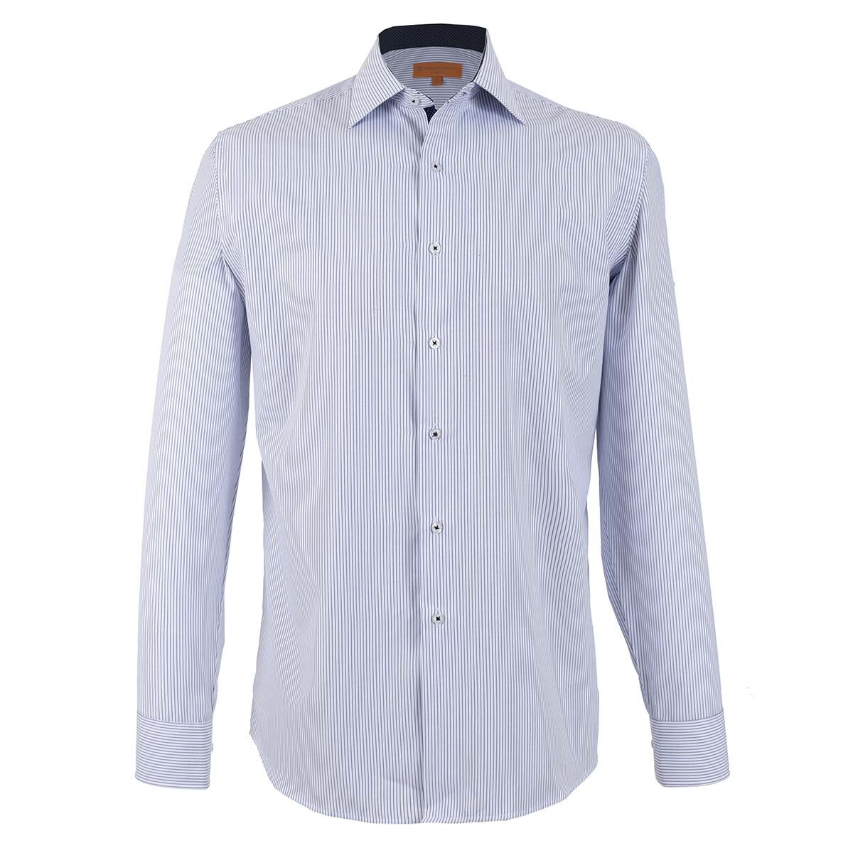Camisa de Vestir Azul Medio con Rayas Carlo Cortinto Slim Fit para Caballero