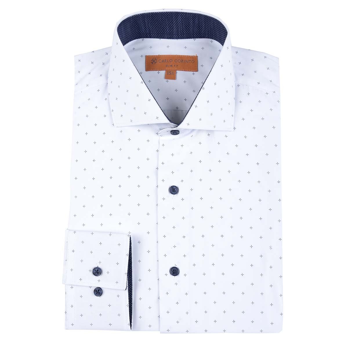 Camisa de Vestir Blanco Combinado Slim Fit Carlo Corinto para Caballero
