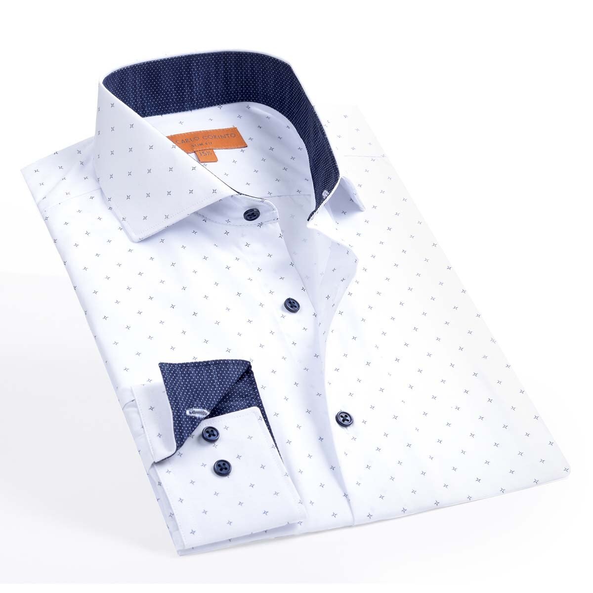 Camisa de Vestir Blanco Combinado Slim Fit Carlo Corinto para Caballero