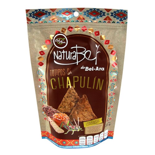 Totopos de Chapulín y Frijol Natural 100Grs Belara