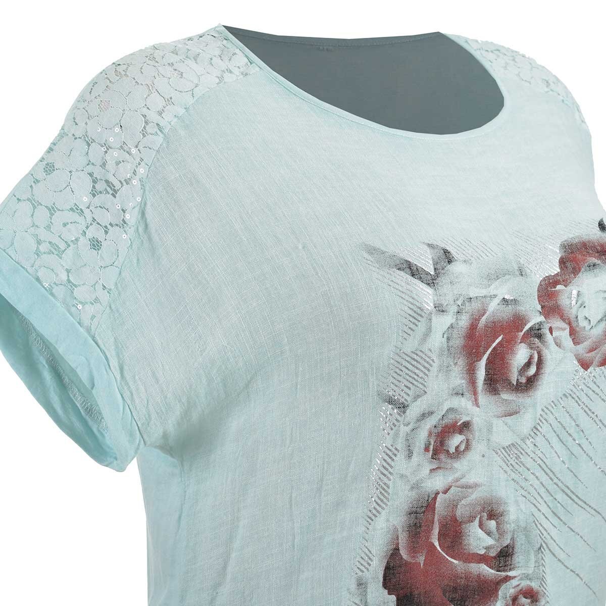Blusa para Dama Cuello Redondo Encaje en Hombros Studio si